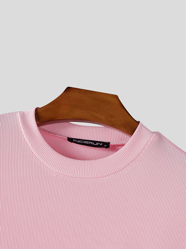 Mens Solid Color Textured Drawstring Short Sleeve T-Shirt SKUL16850