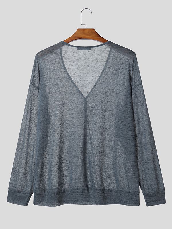 Men's Solid Color Sheer Casual Long Sleeve Cardigan SKUL39017