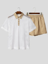 Men's Vintage Casual Stripe Contrast Mesh Two Pieces Outfit SKUL70356