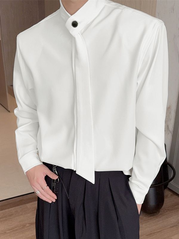 Men's Draped Scarf Loose Fit Long Sleeve Shirt SKUL50566