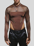 Mens Mesh Patchwork Half-Collar Long Sleeve Bodysuit SKUK33748