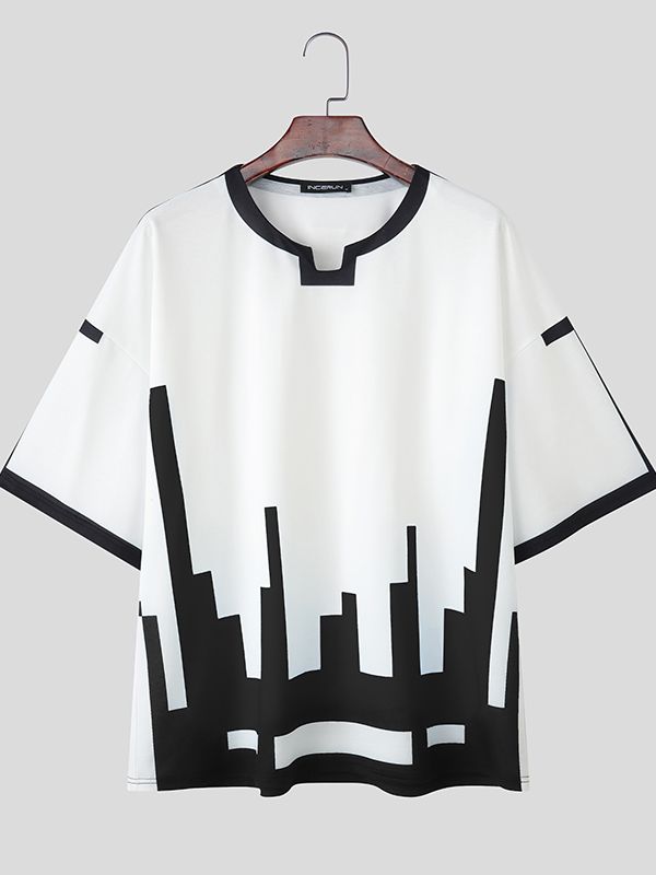 Men's Contrast Color Mosaic Print Short Sleeve T-shirt SKUL37593