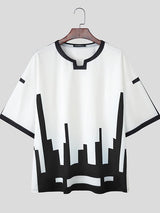 Men's Contrast Color Mosaic Print Short Sleeve T-shirt SKUL37593