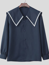 Men's Preppy Style Solid Color Lapel Collar Long Sleeve Shirt SKUL45136