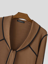 Men's Knit Contrast Color Tie Long Sleeve T-shirt SKUL43758