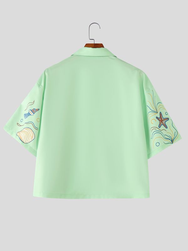 Men's Resort Vacation Lightweight Ocean Sea Life Graphic Cuban Collar Short Sleeve Shirt SKUL54692