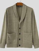 Men's Solid Knit Long Sleeve Sweater Cardigan SKUL35098