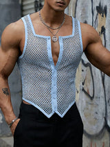 Men's Sheer Mesh Square Neck Pointed Hem Tank SKUL54101