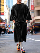 Men's High-Street Casual Velvet Oversized Two Pieces Outfit SKUL79038
