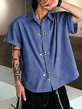 Men's Avant-Garde Modern Neo-Chinese Italian Vintage Houndstooth Plaid Shirt SKUL71318