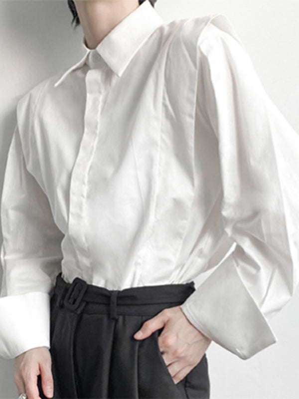 Mens Shoulder Ruffled Concealed Placket Casual Shirts SKUI73783