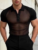 Men's Avant-Garde Semi-Sheer Mesh Raglan Polo Shirt SKUL63041