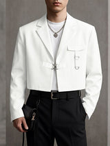Men's Avant-Garde High Street Tactical Buckle Cropped Structured Blazer SKUL73644