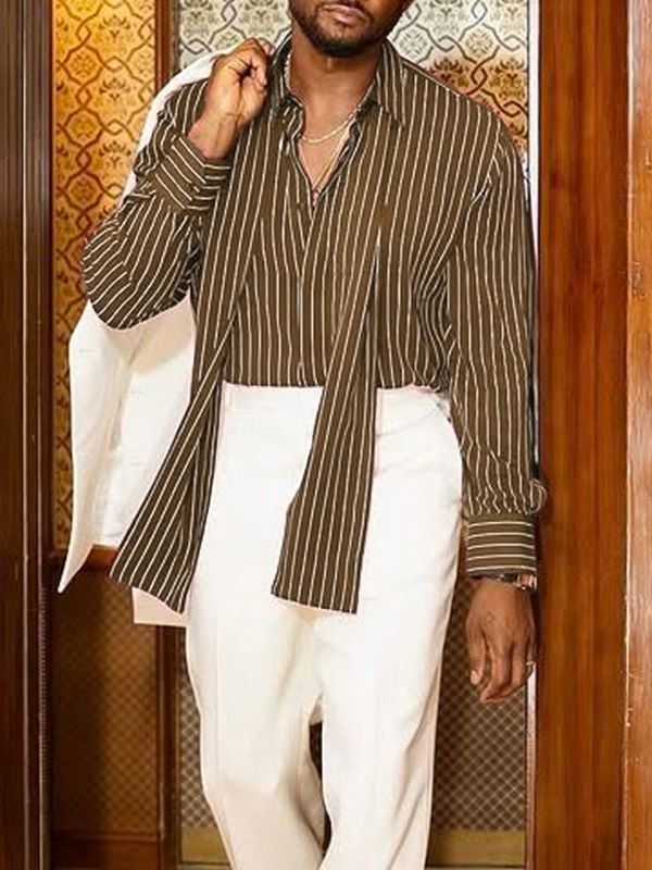 Men's Stripe Ribbon Long Sleeve Shirt SKUL47905