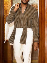 Men's Stripe Ribbon Long Sleeve Shirt SKUL47905