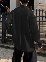 Men's Satin Embroidered Drawstring Loose Long Sleeve Shirt SKUL36381