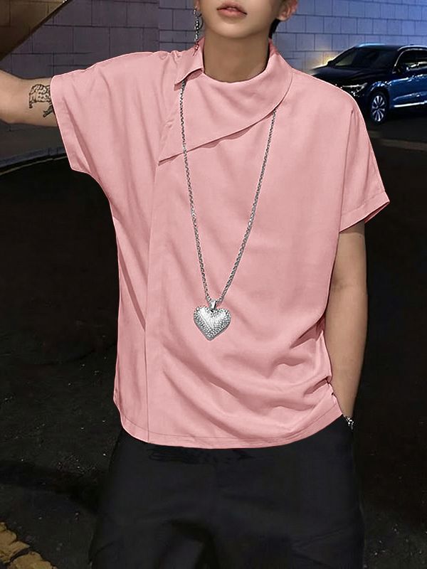 Men's Deconstructed Asymmetric Collar Short Sleeve Shirt SKUL53029