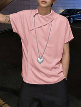 Men's Deconstructed Asymmetric Collar Short Sleeve Shirt SKUL53029