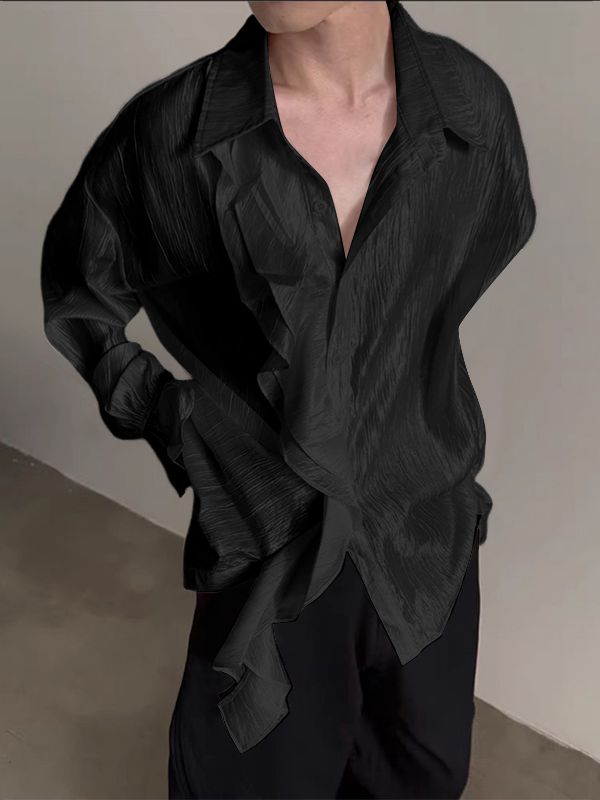 Men's Pleated Textured Ruffle Long Sleeve Shirt SKUL37174