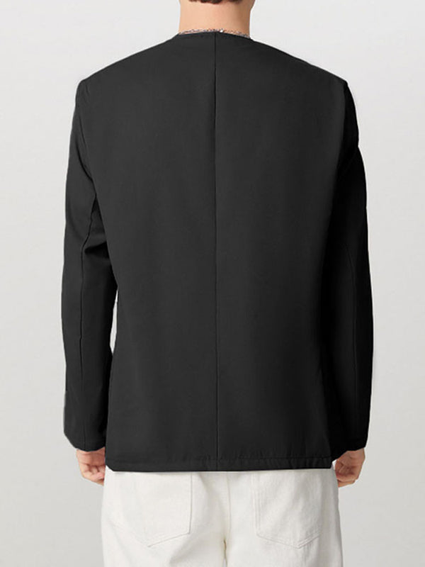 Mens Solid Color V-Neck Fitted Long Sleeve Blazer SKUK79216
