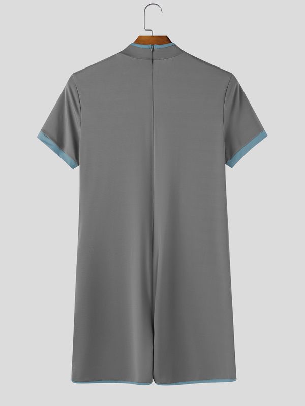 Men's Avant-Garde Party Thigh Strap Cutout Color Block Short Sleeve Crew Neck Bodysuit SKUL79524