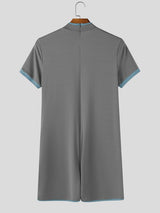 Men's Avant-Garde Party Thigh Strap Cutout Color Block Short Sleeve Crew Neck Bodysuit SKUL79524