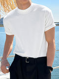 Mens Solid Rib-Knit Half-Collar T-Shirt SKUK14300