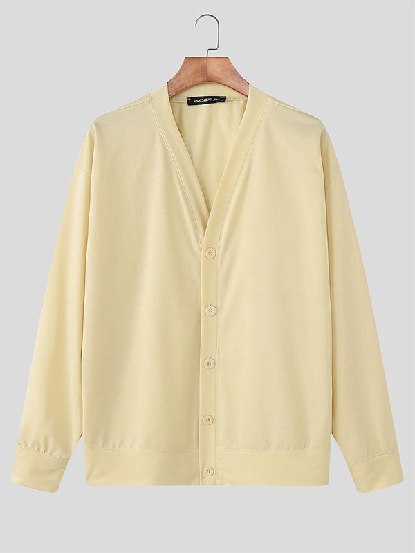 Men's Solid Color Button Long Sleeve Cardigan SKUL24197