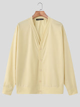 Men's Solid Color Button Long Sleeve Cardigan SKUL24197