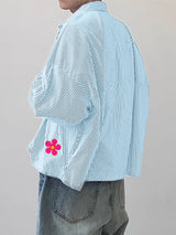 Mens 3D Floral Patchwork Striped Long Sleeve Shirt SKUL12496