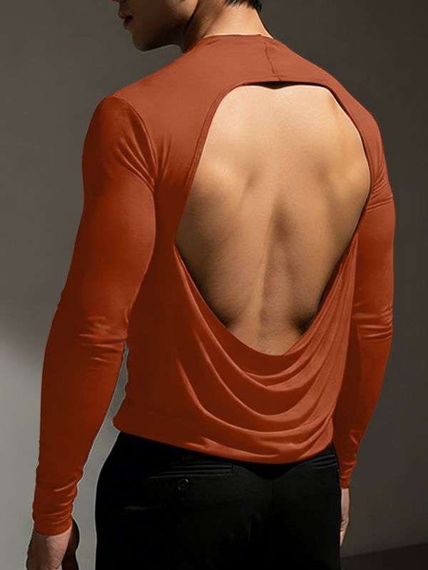Men's Back Hollow Knit Long Sleeve T-shirt SKUL52644