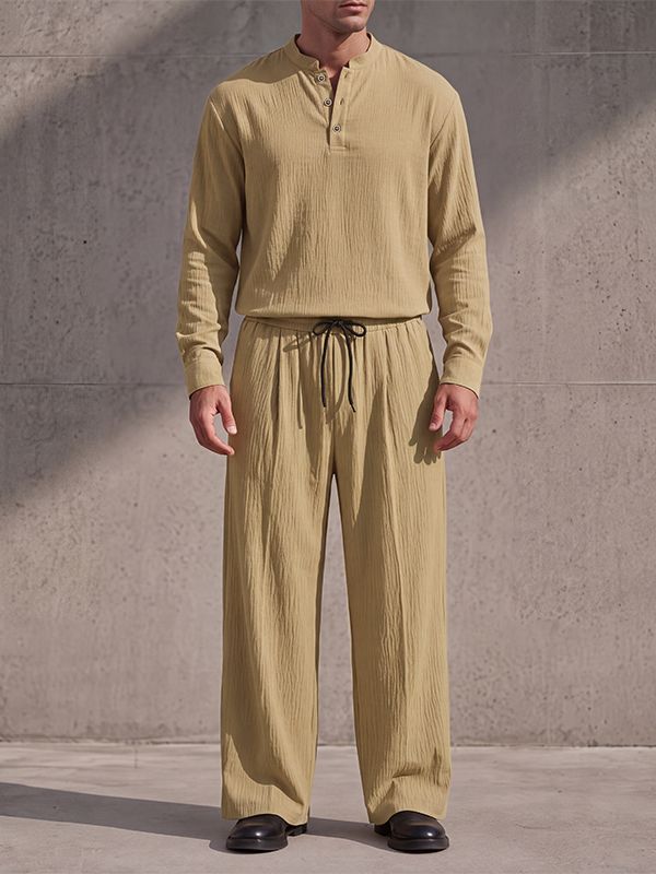 Men's Retro Beach Vacation Cotton Linen Blend Drawstring Waist Two Pieces Outfit SKUL84572