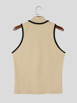 Men's Clean Fit Urban Casual Quarter Zip Vertical Rib Texture Sleeveless Mock Neck Tank SKUL81842