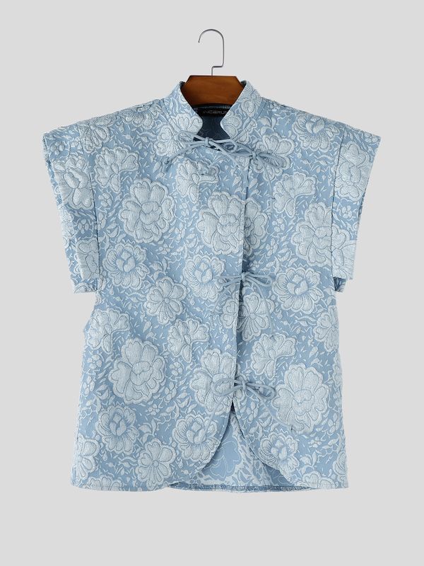 Men's New Chinese Style Floral Jacquard Mandarin Collar Shirt SKUL59790