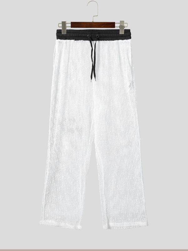 Men's Resort Slouchy All-Over Mesh Open-Hole Translucent Beach Lounge Pant SKUL68412