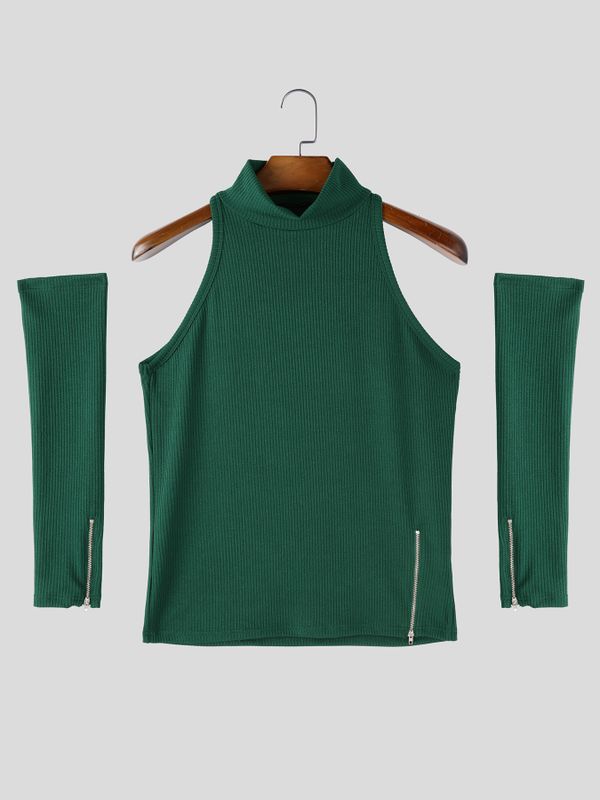 Men's Rib-Knit Mock Neck Halter T-shirt SKUL56679