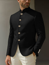 Men's Metal Button Stand Collar Long Sleeve Blazer SKUL39698
