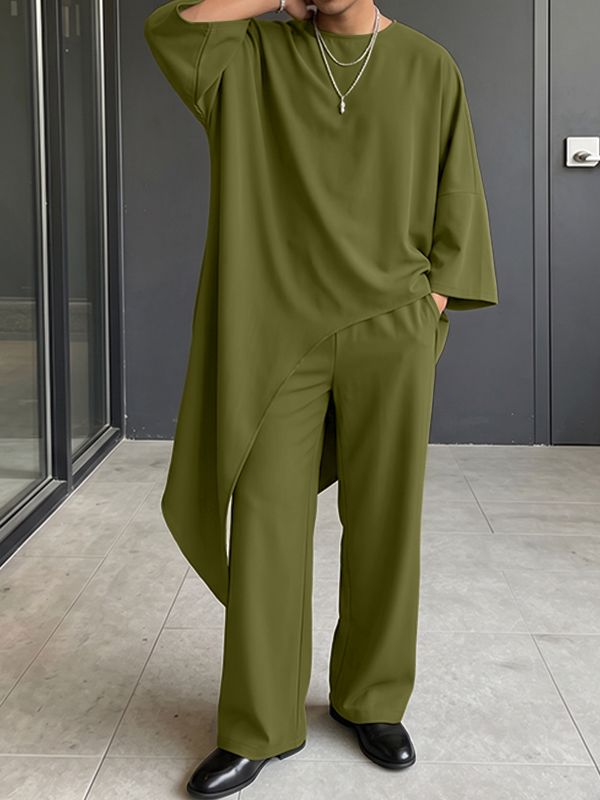 Men's Avant-Garde Minimalist Asymmetrical Drapey Two Pieces Outfit SKUL79636
