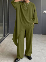 Men's Avant-Garde Minimalist Asymmetrical Drapey Two Pieces Outfit SKUL79636