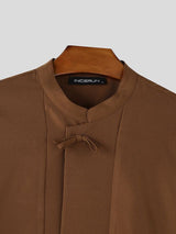 Men's New Chinese Style Frog Button Cropped Short Sleeve Shirt SKUL55599