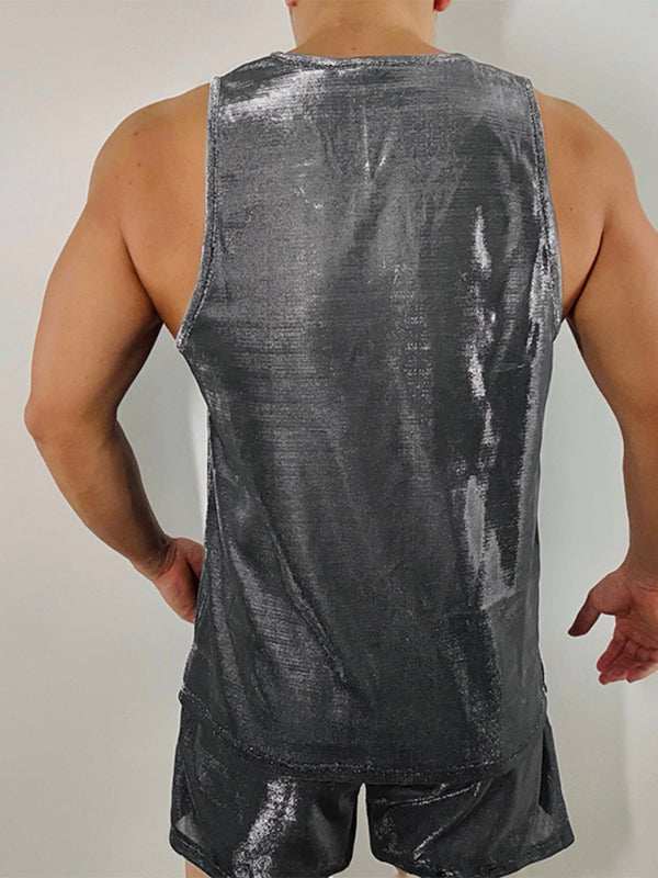 Mens Silver Shiny Casual Two Pieces Outfit SKUL19762