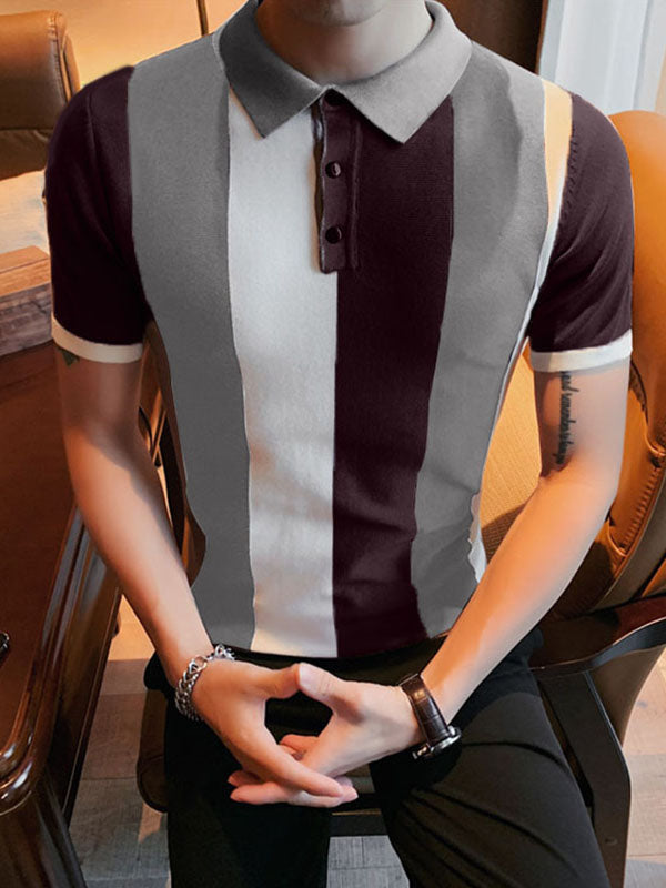 Mens Wide Striped Knit Casual Golf Shirt SKUK02862