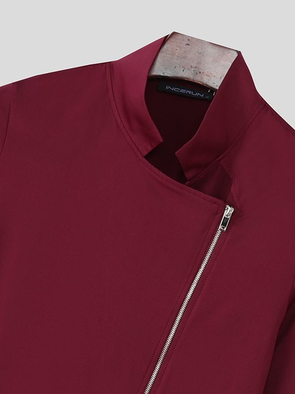 Men's Solid Color Zip Knit Stand Collar Cardigan SKUL47928