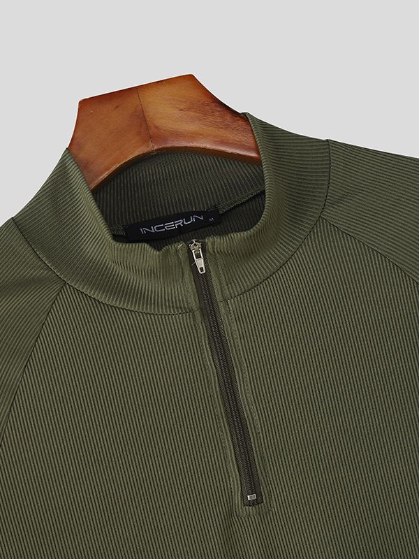 Men's Textured Zip Long Sleeve T-Shirt SKUL38542