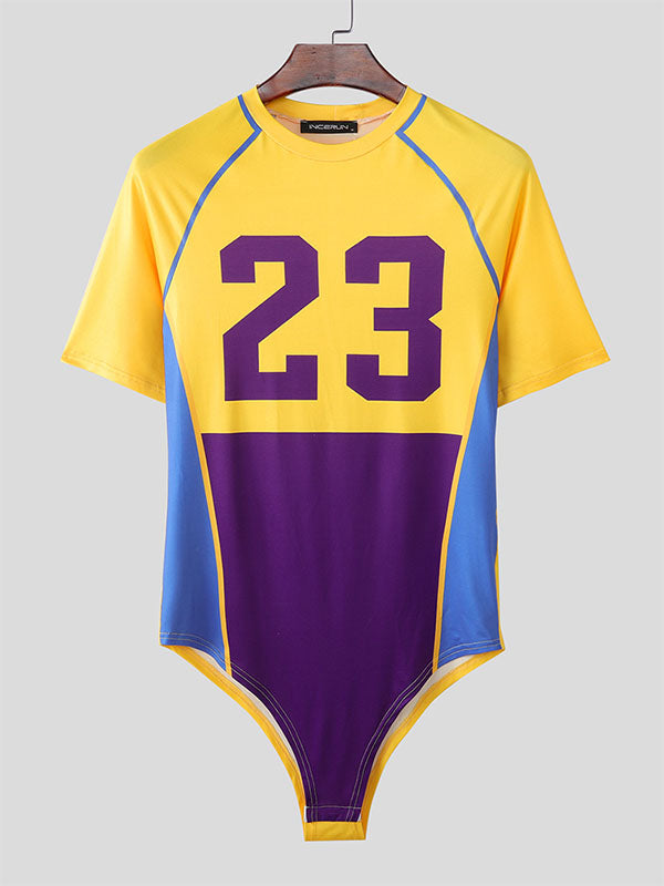 Men's Number Print Colorblock Bodysuit SKUL19005