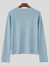 Men's Solid Color Knit Long Sleeve T-shirt SKUL42797