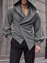 [Pre-order] Men's Avant-Garde Darkwear Nightclub Party Drape Hooded Asymmetric Wrap Bishop Sleeve Cardigan SKUL89219