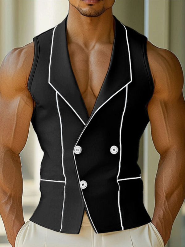 Mens Bold Stripe Contrast Color Casual Waistcoat SKUL19346