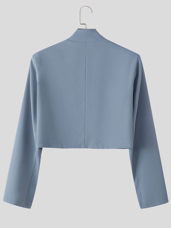 Men's Avant-Garde Minimalist Leather Buckle Cropped Blazer SKUL77993