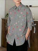 Men's Floral Print Bow Tie Half Sleeve Shirt SKUL41031
